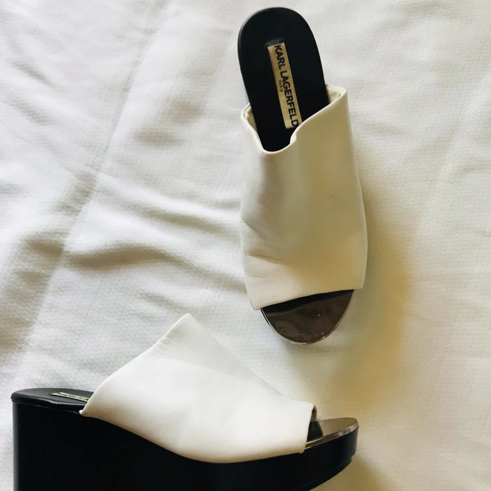 Karl Lagerfeld Black and White Women's Wedge Sandals